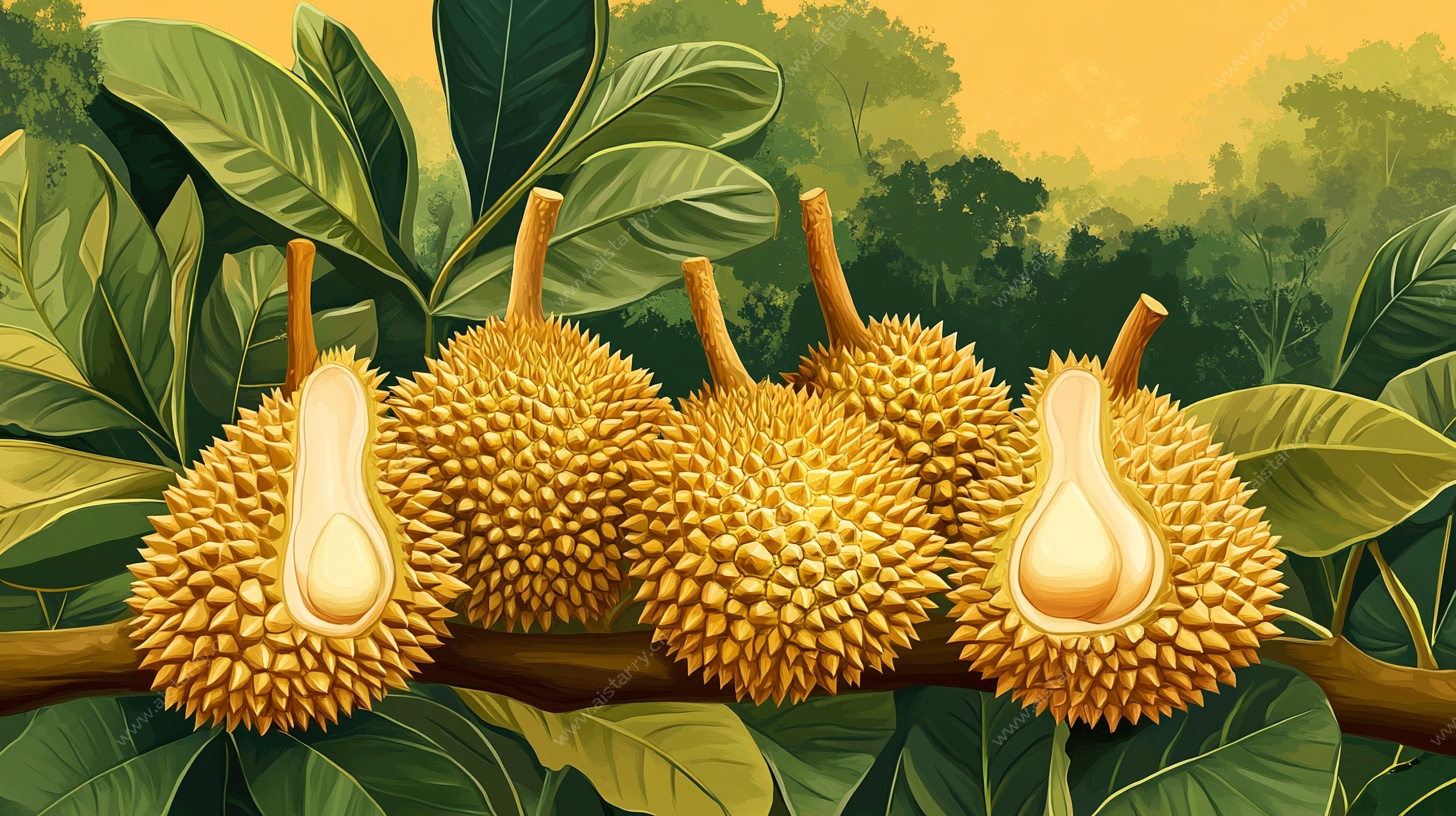 枝头榴莲 热带风情绘