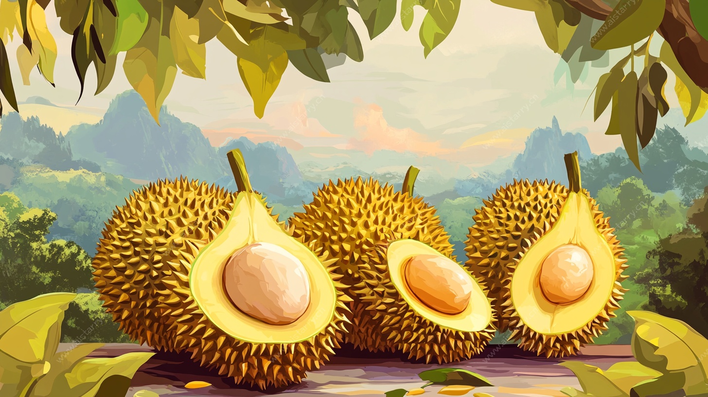 果园中的美味榴莲插画