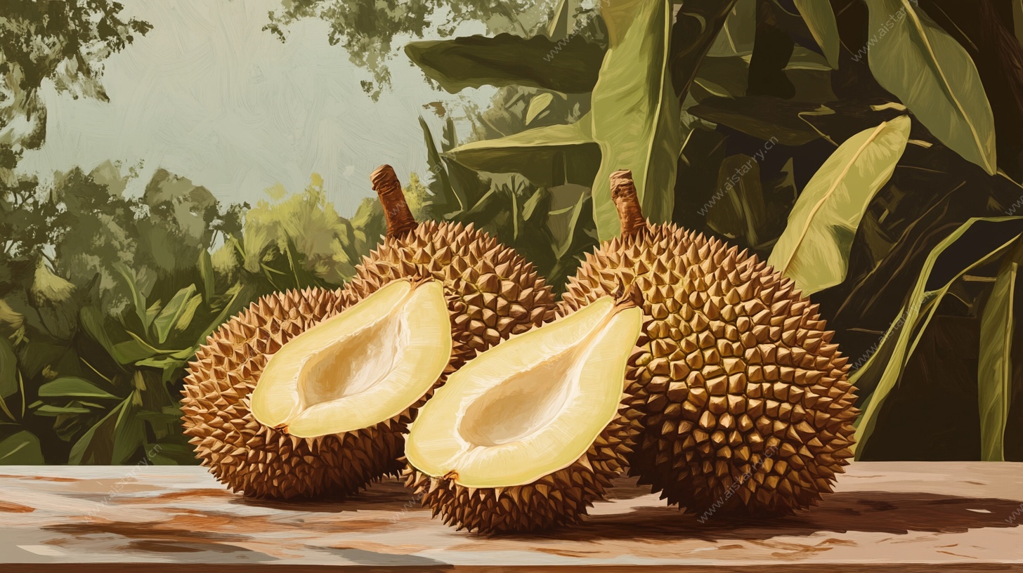 桌上的新鲜榴莲果