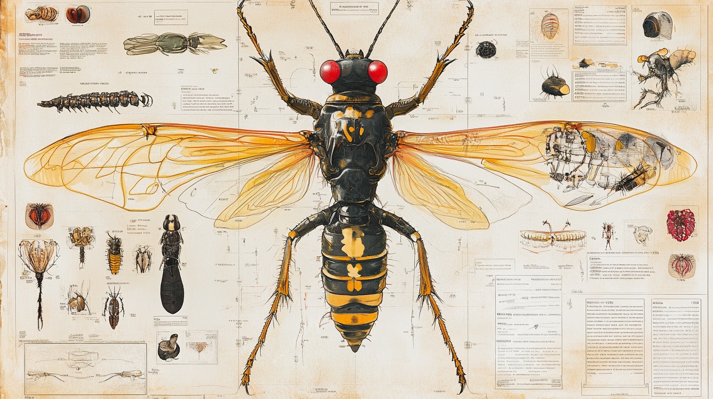 巨幅黄蜂昆虫科学插画