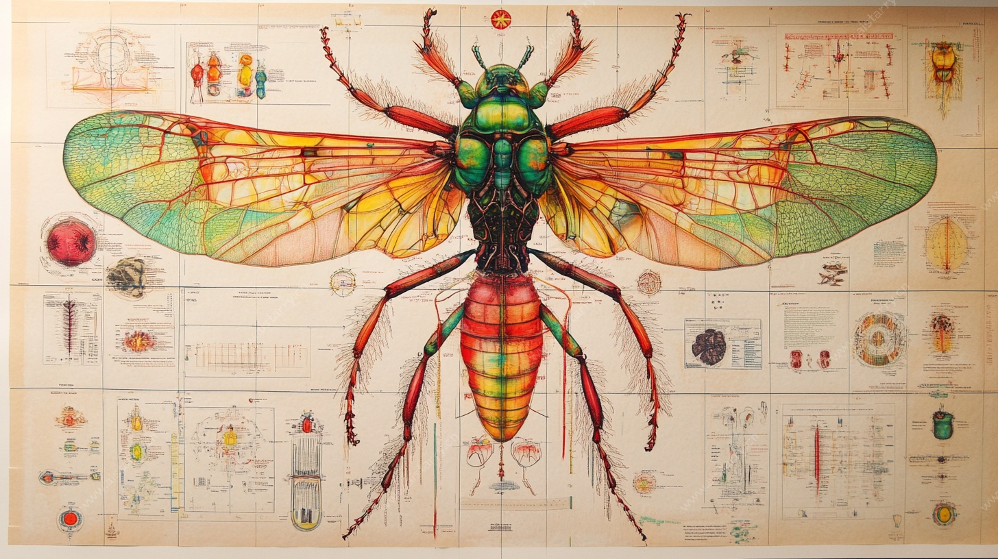 巨型彩色昆虫艺术插画