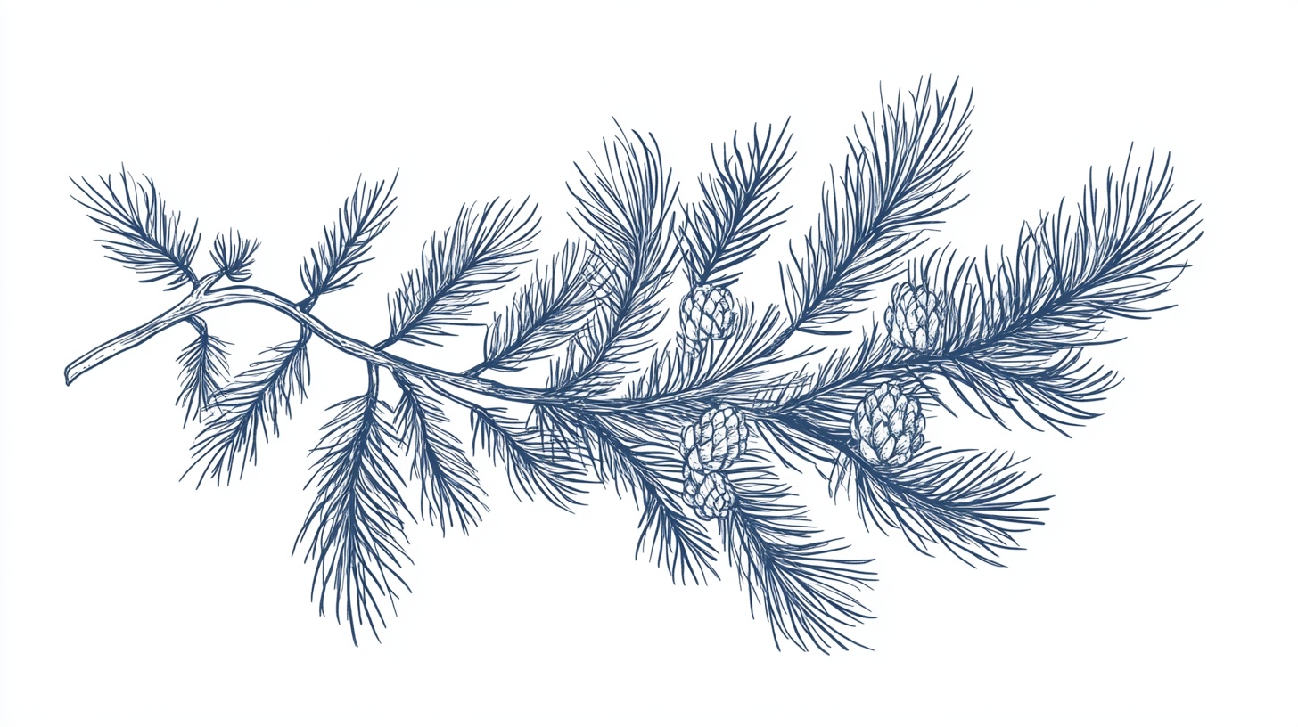 蓝色松枝手绘插画