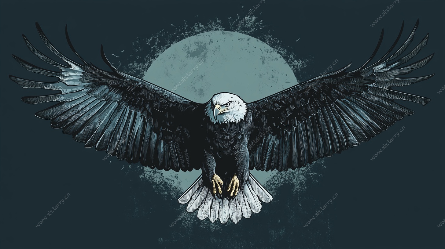 展翅雄鹰伴月图