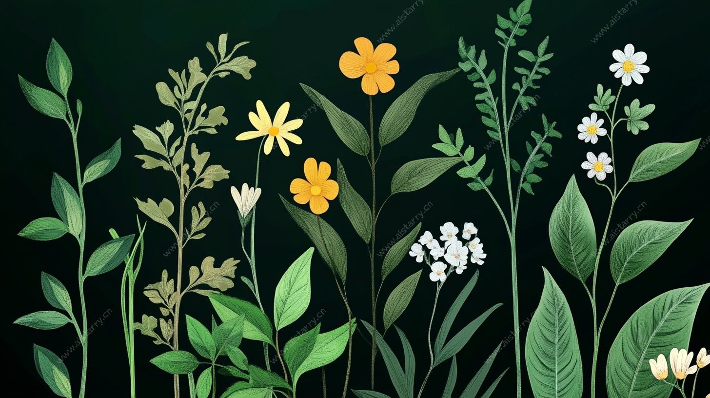 清新手绘花卉绿植插画