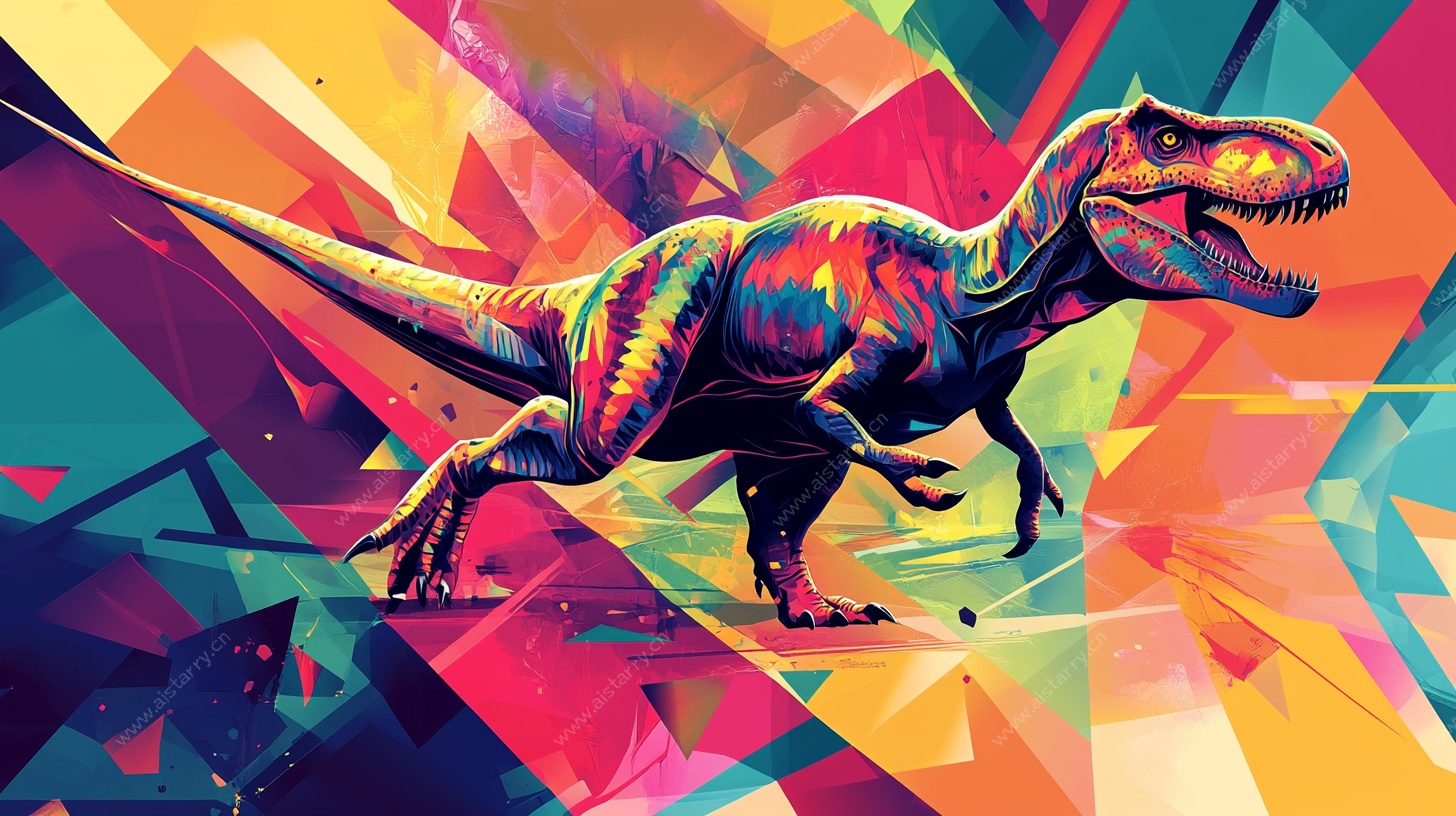 彩色几何风霸王龙插画