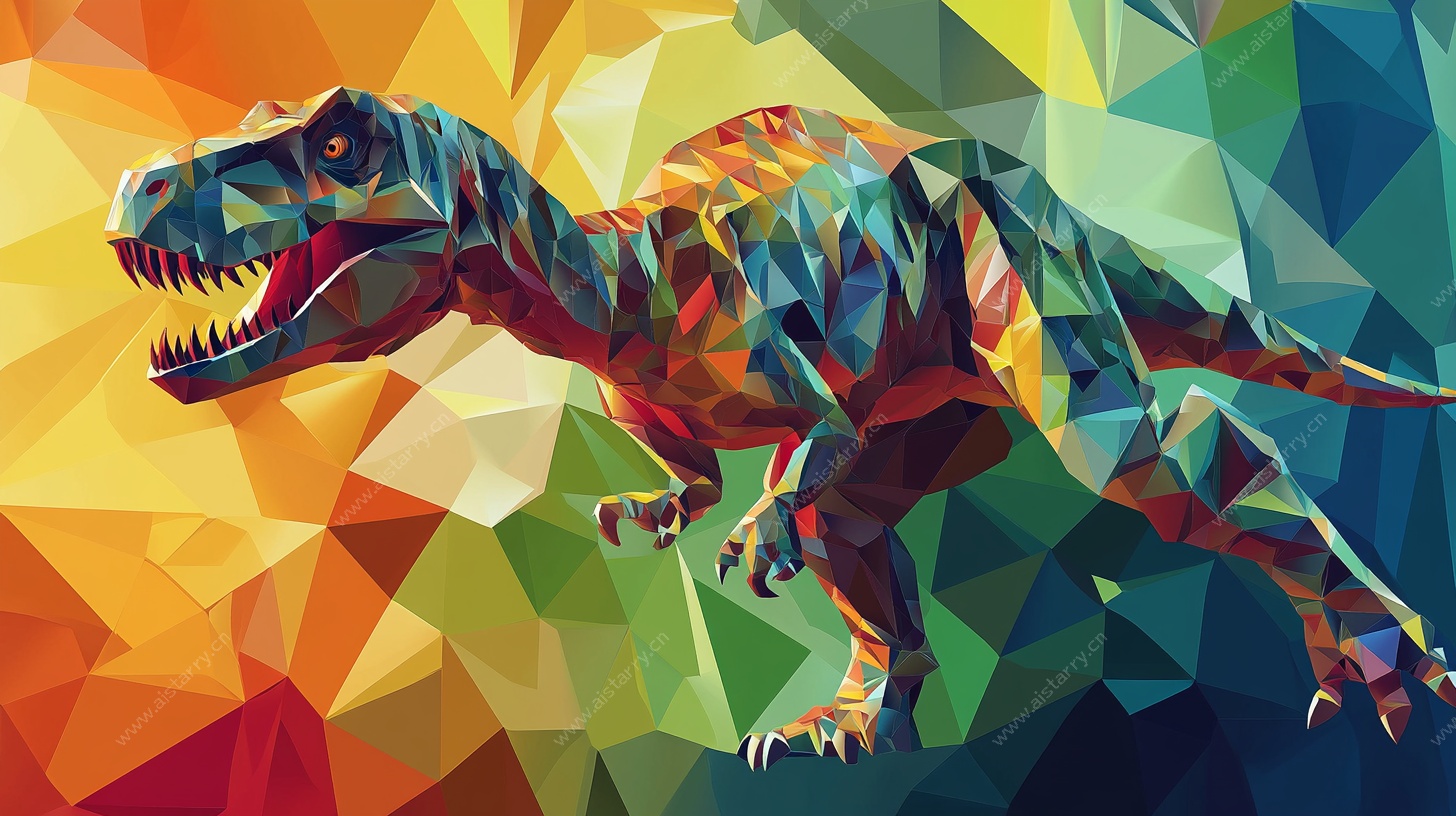 彩色多边形恐龙插画