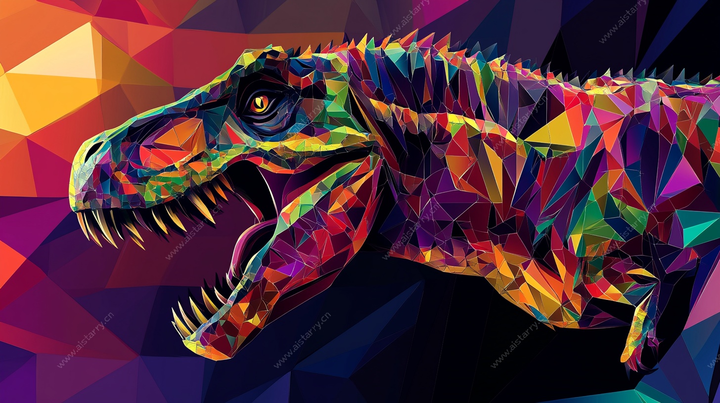 彩色几何风霸王龙头像