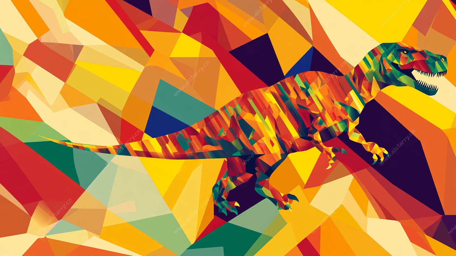 彩色几何恐龙插画