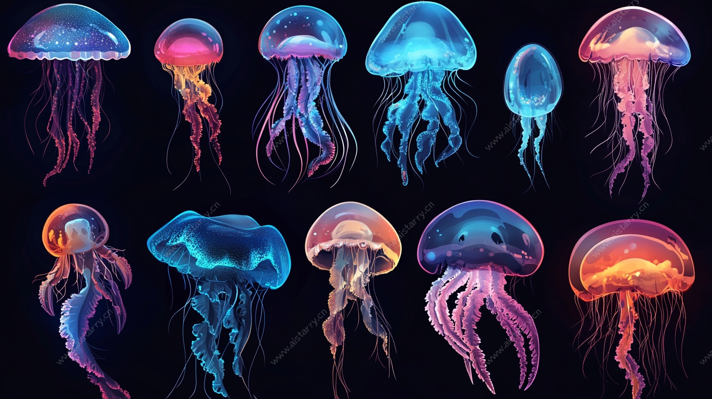 梦幻水母群插画