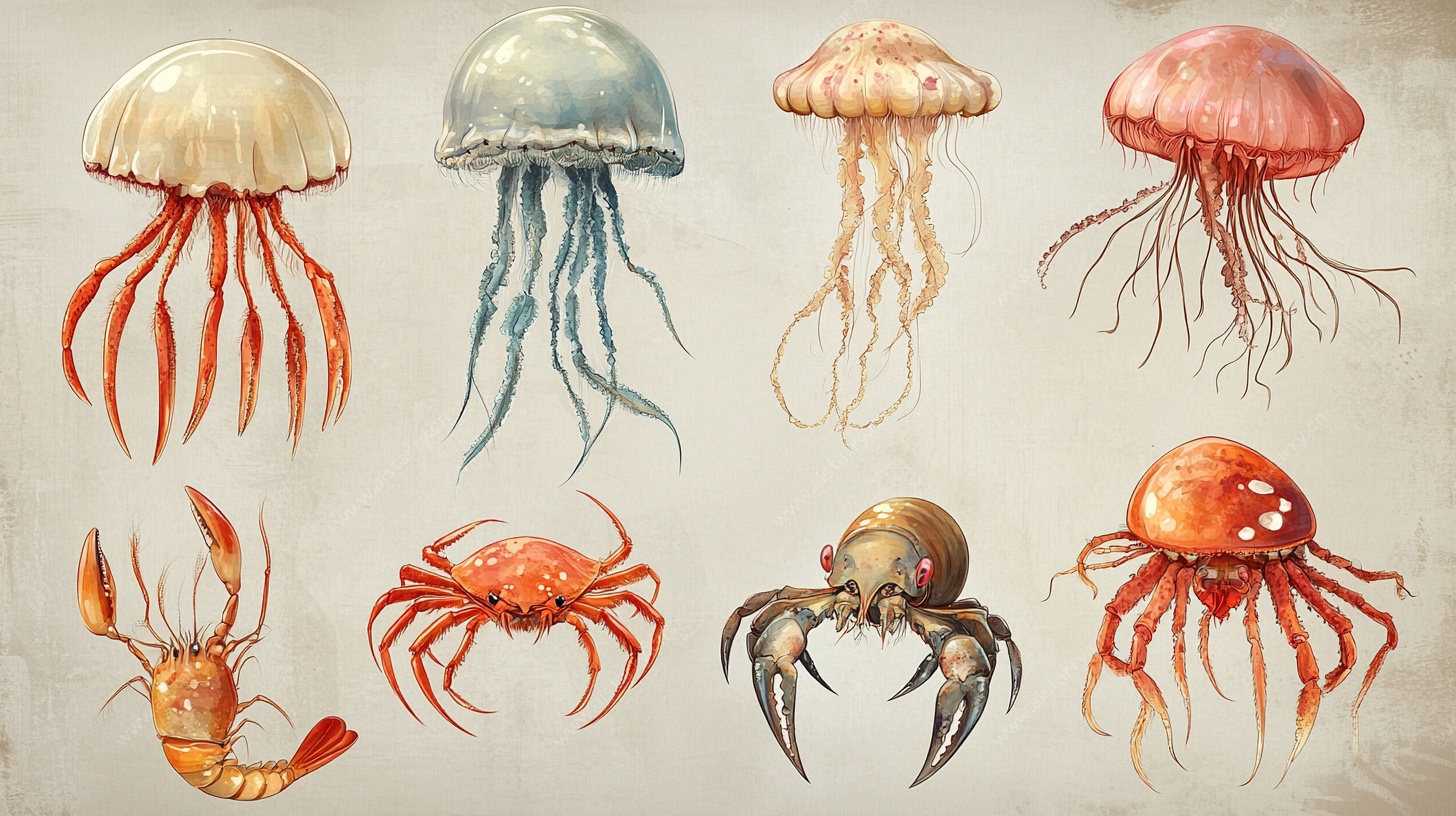 海洋生物水彩插画集合