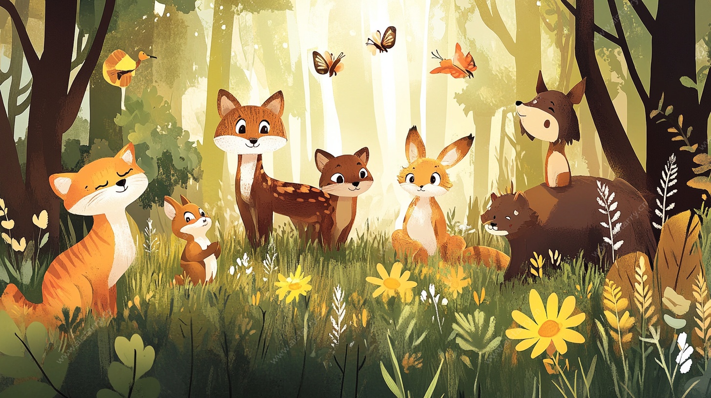 森林中的动物欢乐聚会