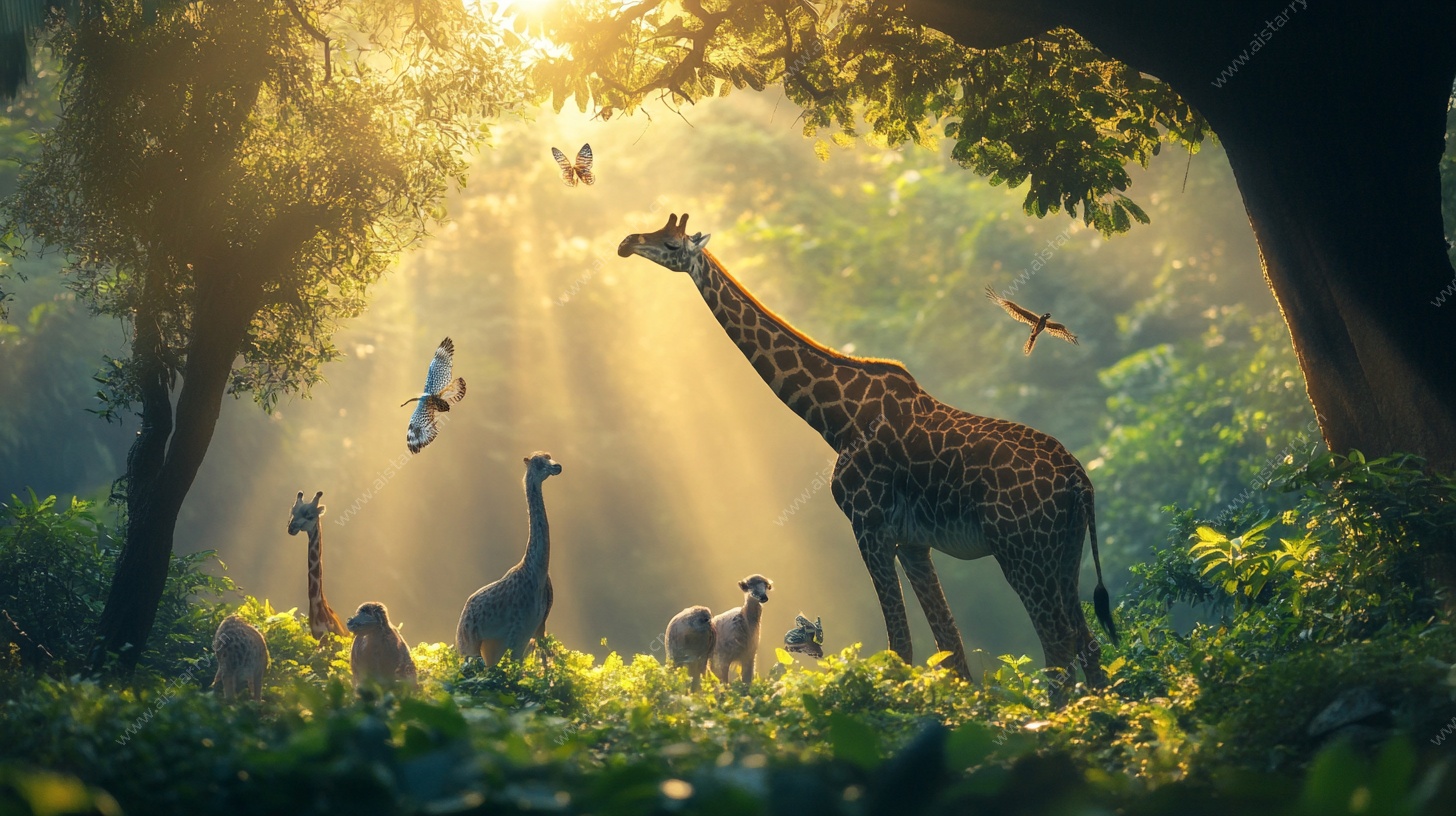 阳光雨林中的动物聚会