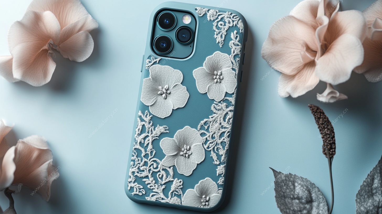 蓝底花卉手机壳静物图