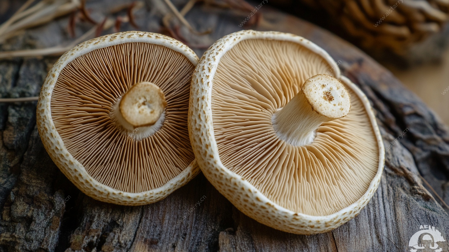 双蘑菇置于古朴木面