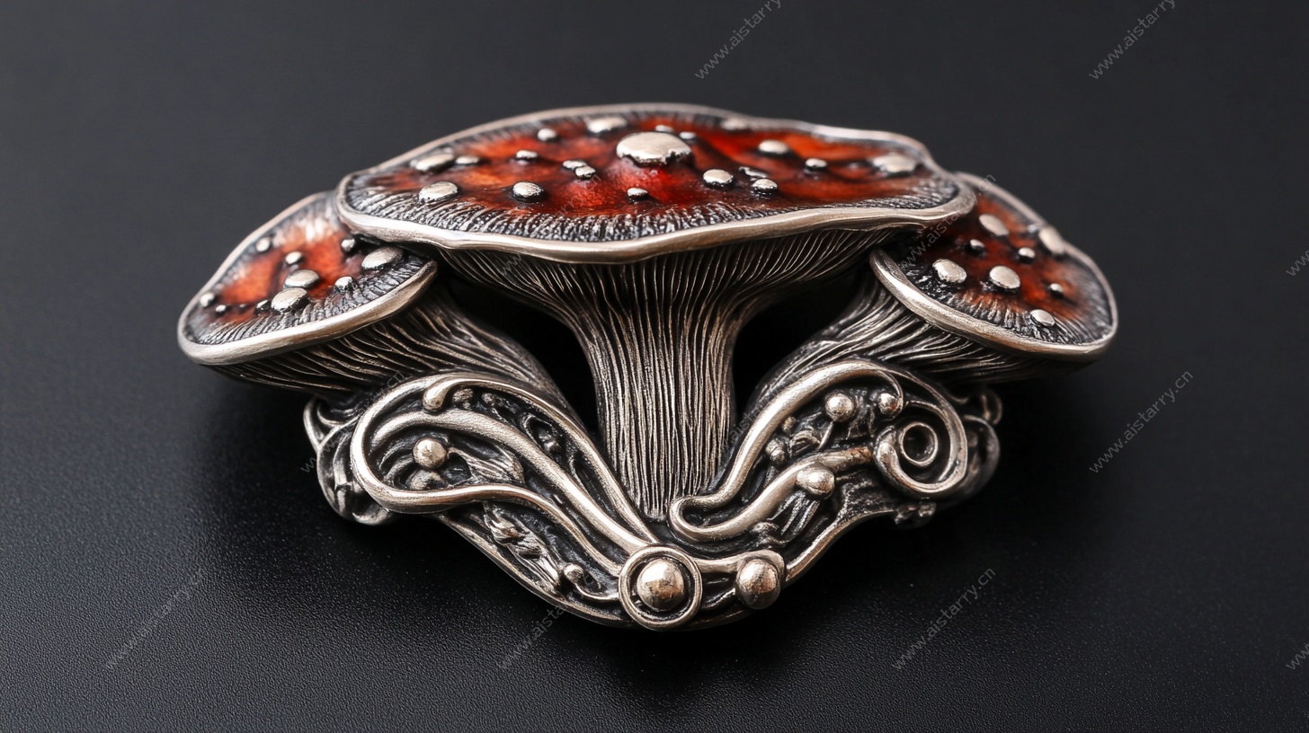 银质蘑菇形精美胸针