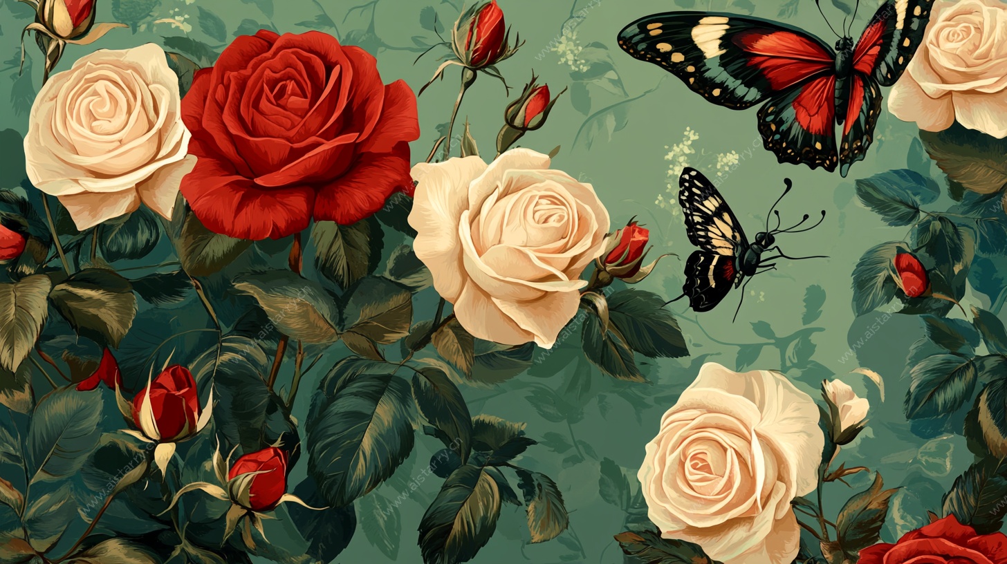 玫瑰蝴蝶绘景
