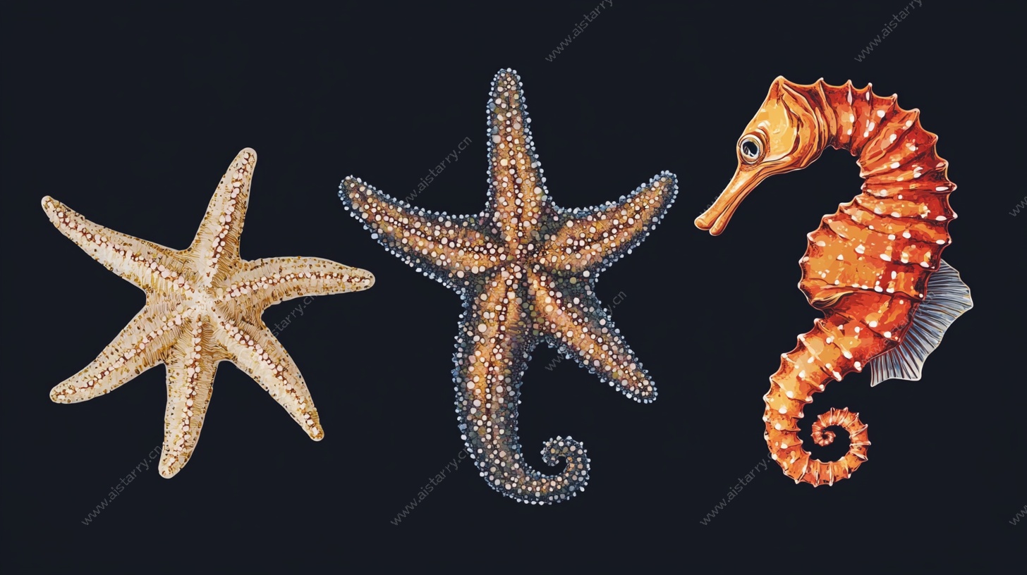海洋生物插画 海星与海马