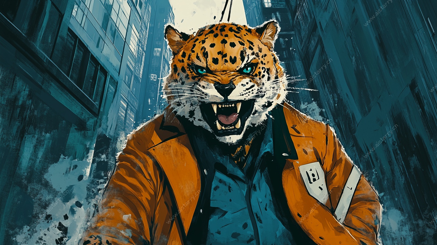 都市猎豹拟人插画