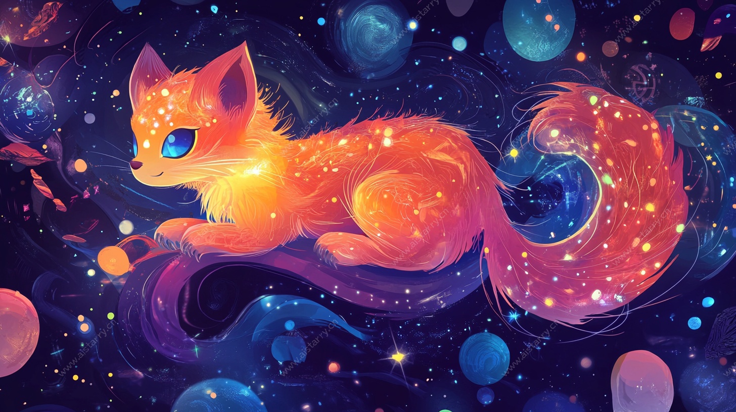 星空灵狐梦幻插画