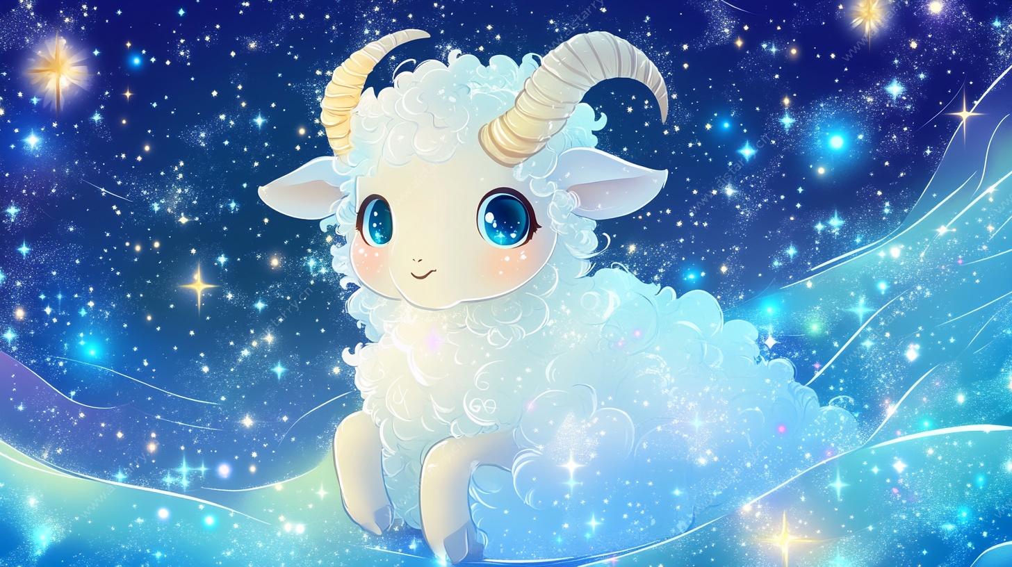梦幻星空小羊插画