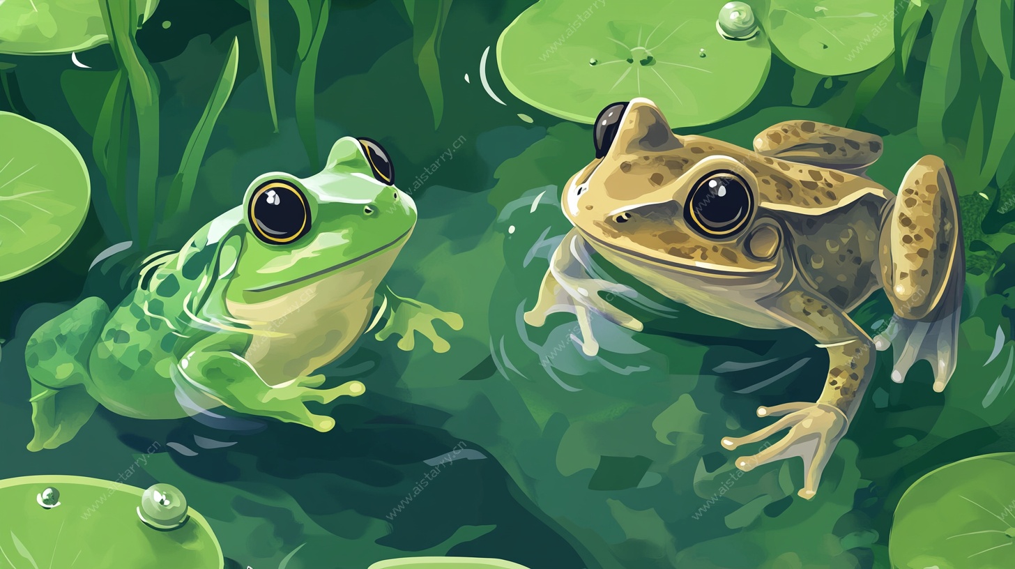 池塘中的双蛙插画