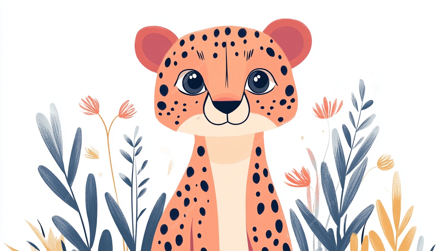 可爱花中猎豹插画