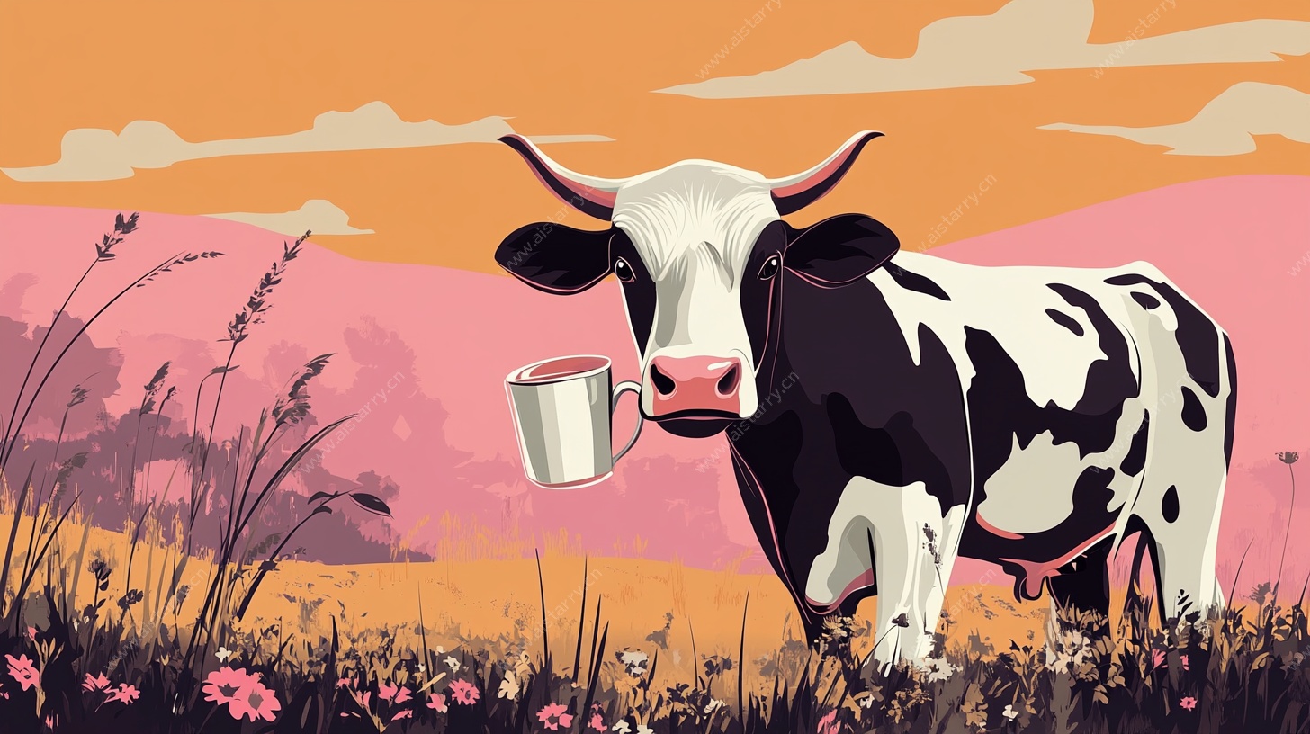 田园奶牛插画 田园诗意奶牛