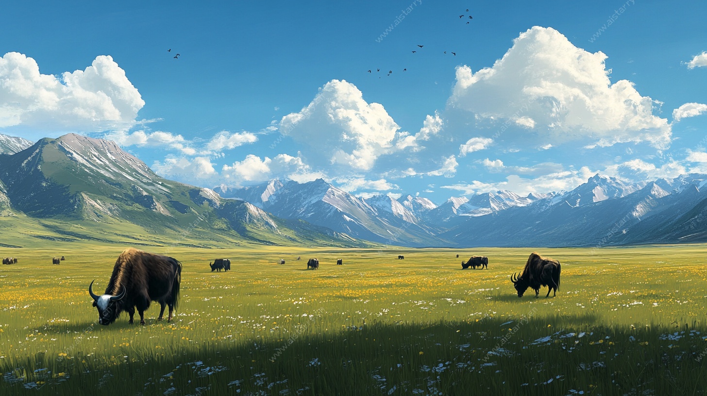 草原牦牛与雪山美景