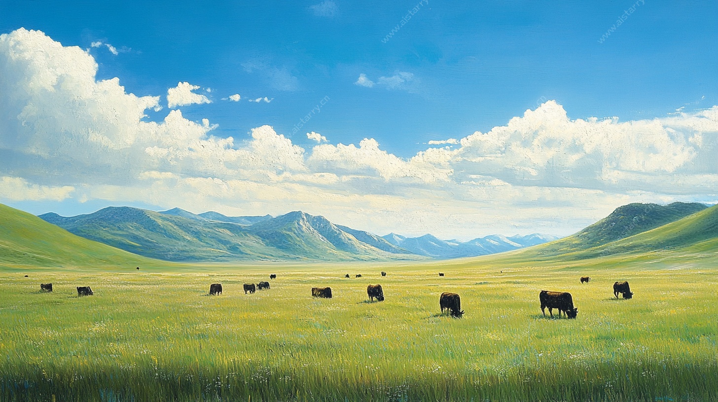 草原牧歌 牛群悠然天地间