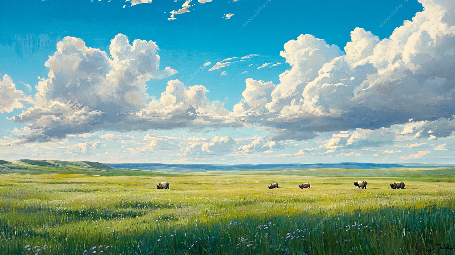 草原牧场景致油画