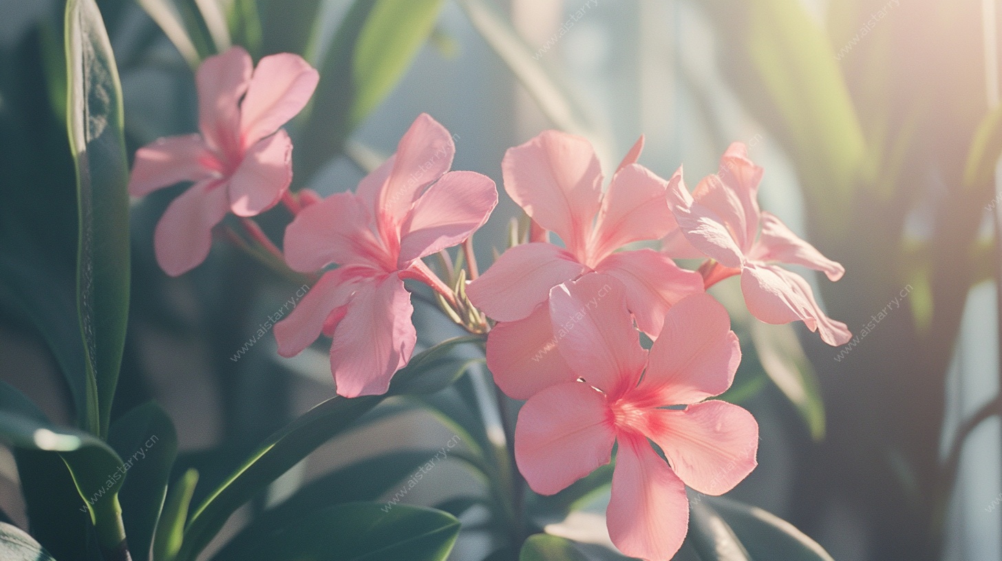 阳光下的粉色夹竹桃