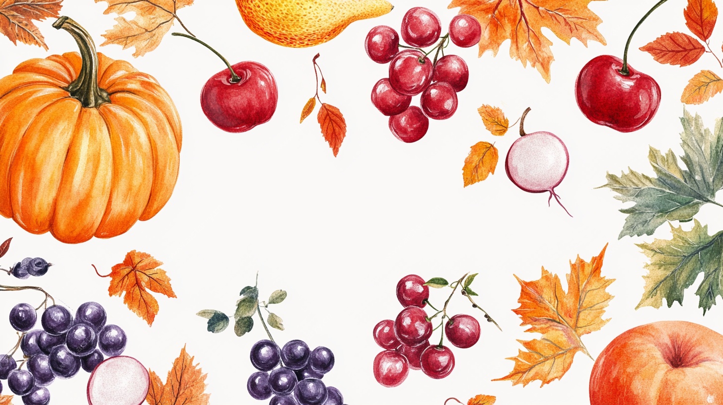 秋季水果与落叶插画