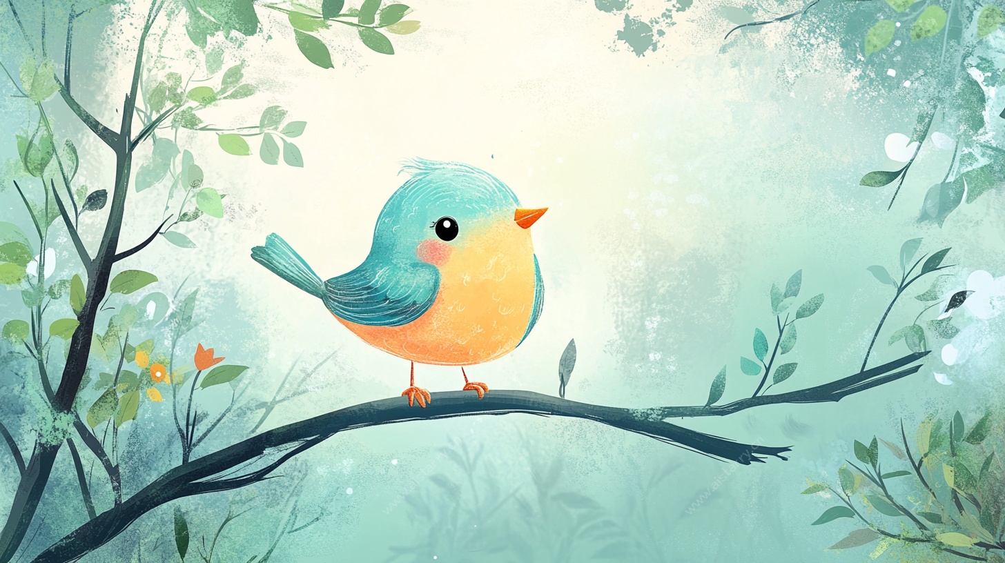 枝头小鸟的清新插画