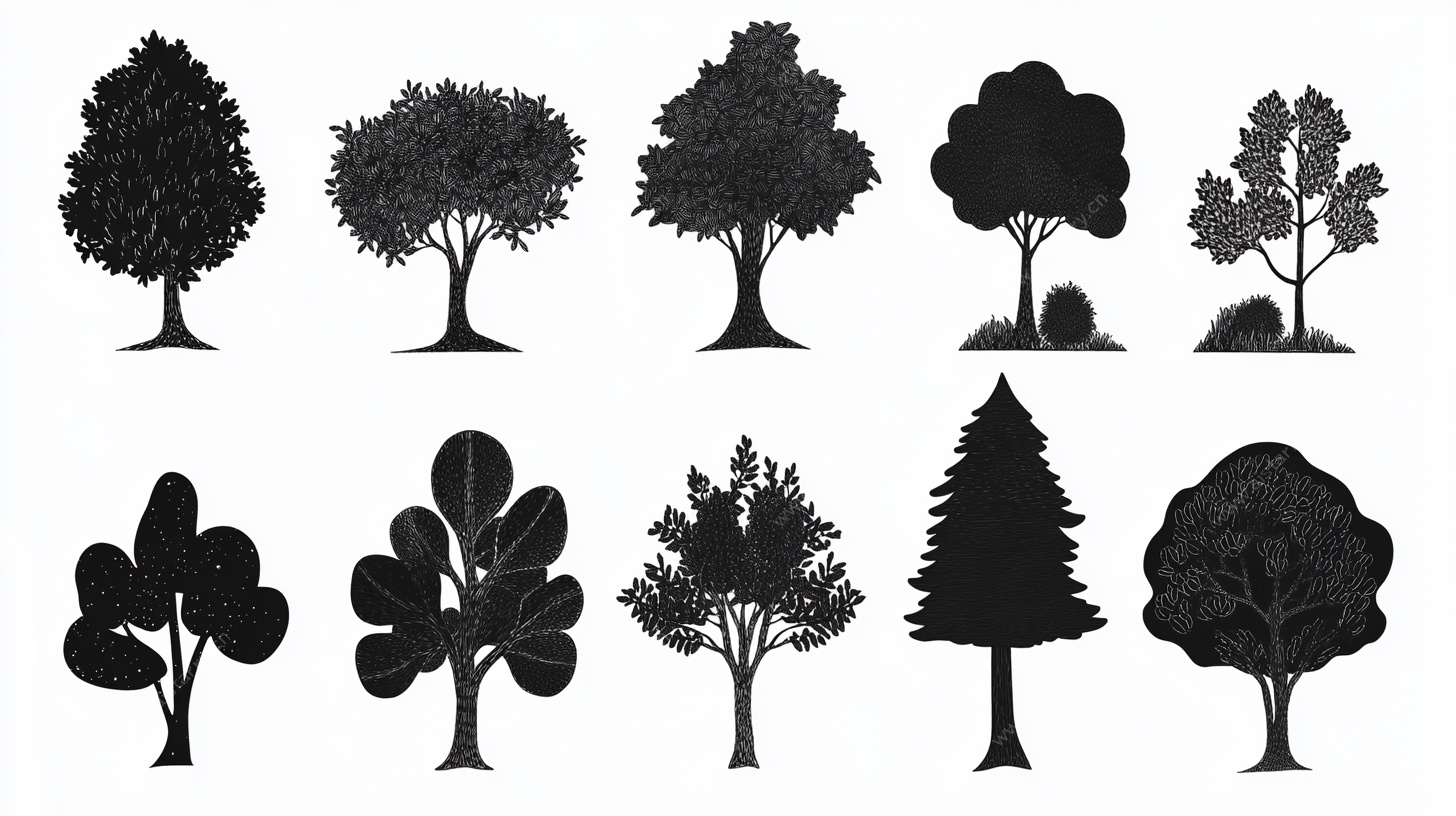 多样树木剪影集合