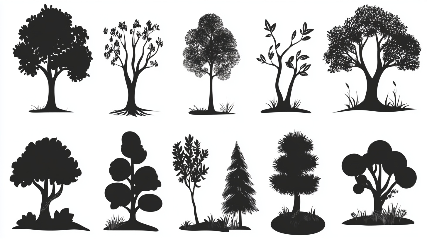 多样树木剪影集合