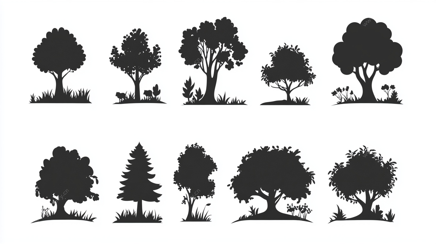 多样树木剪影集合