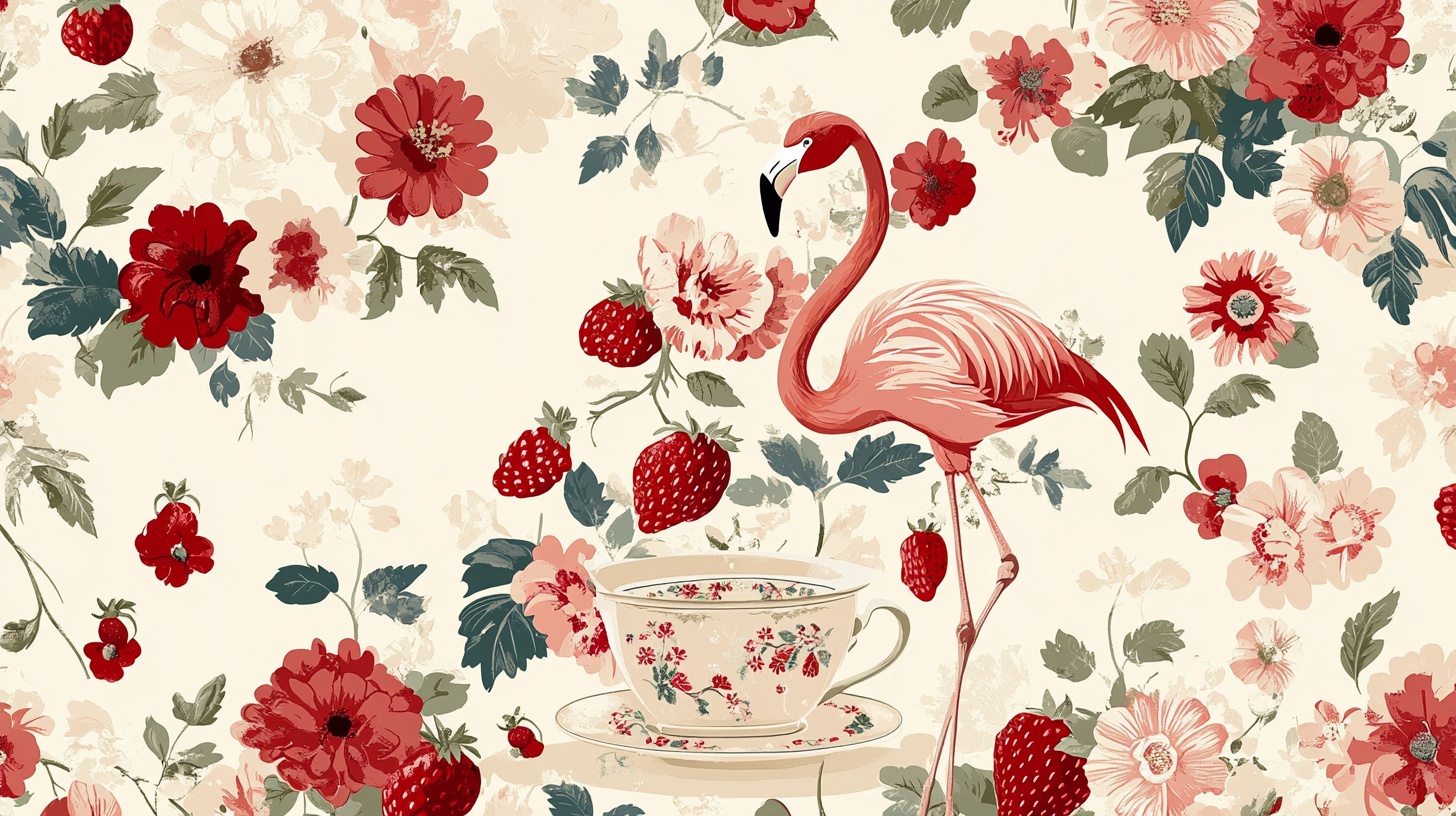 火烈鸟花卉下午茶图案