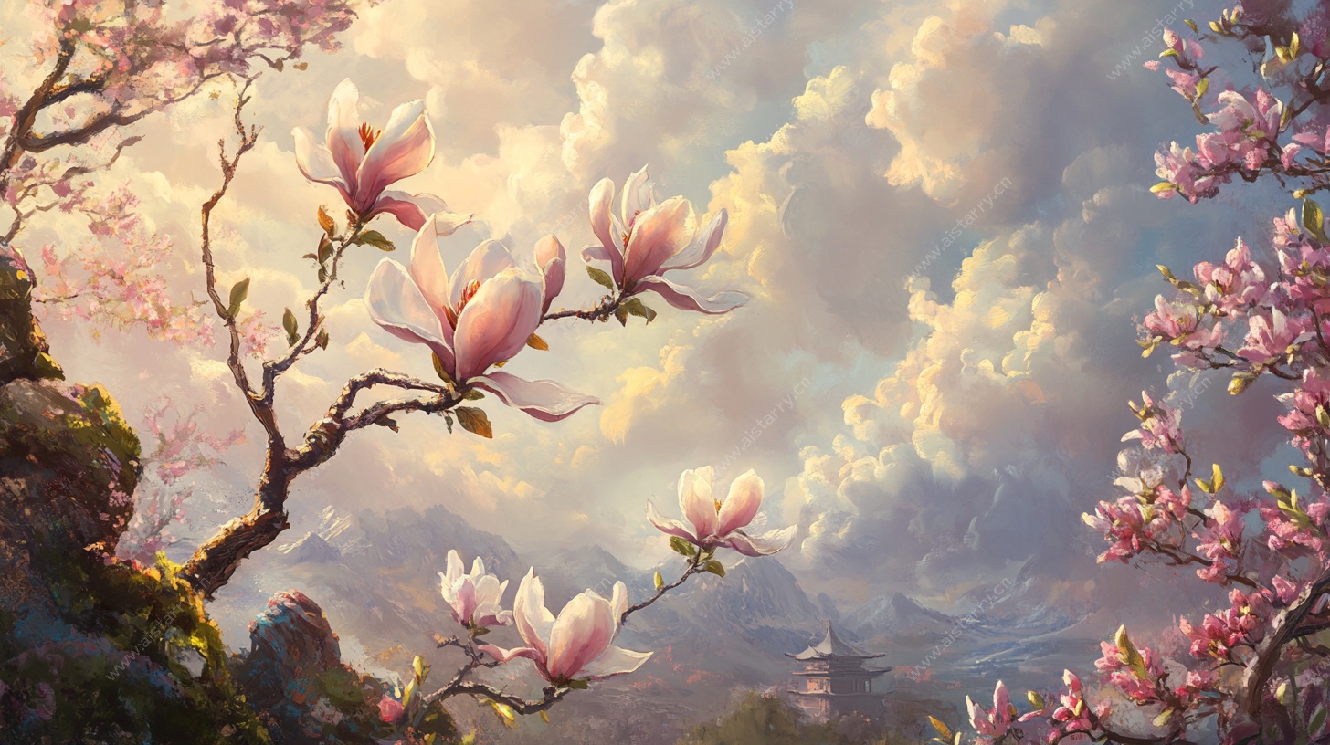 春日玉兰花绽放美景