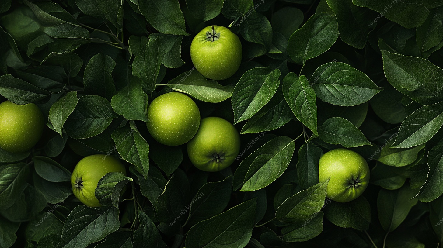 青苹果与绿叶的清新组合