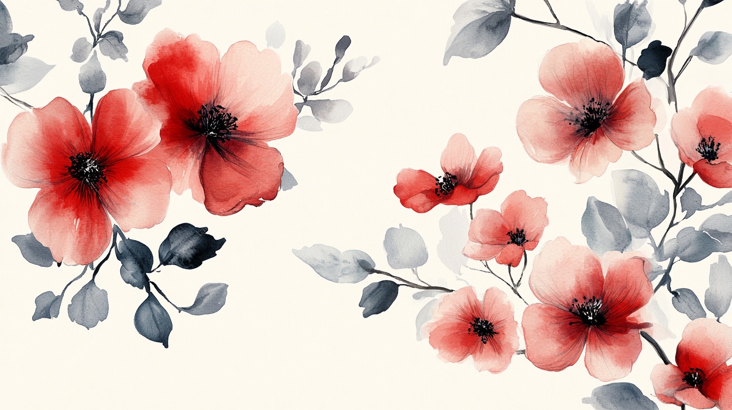 水墨风红花朵插画