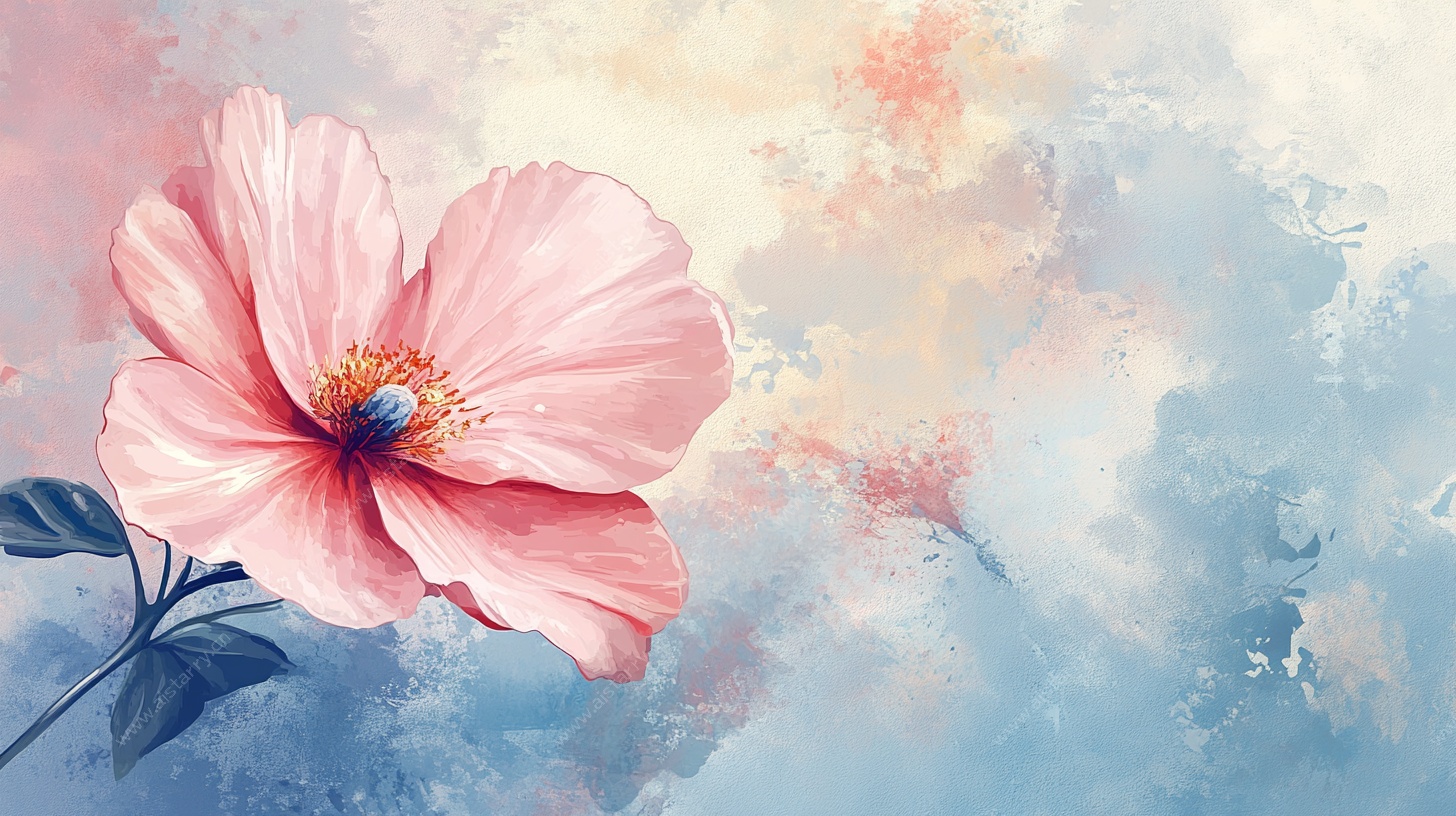 粉色花卉水彩画意境图