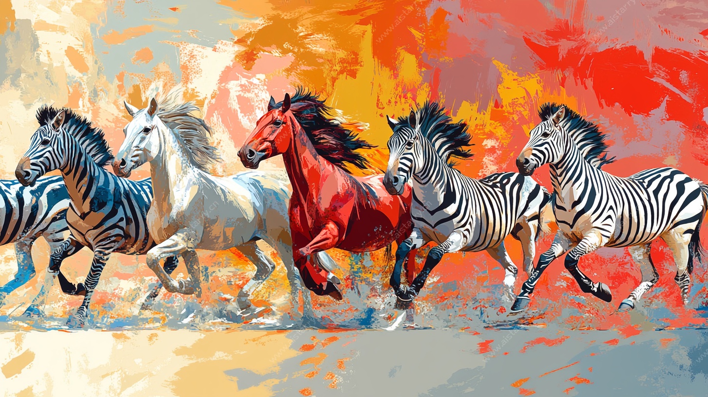 奔马与斑马的色彩律动