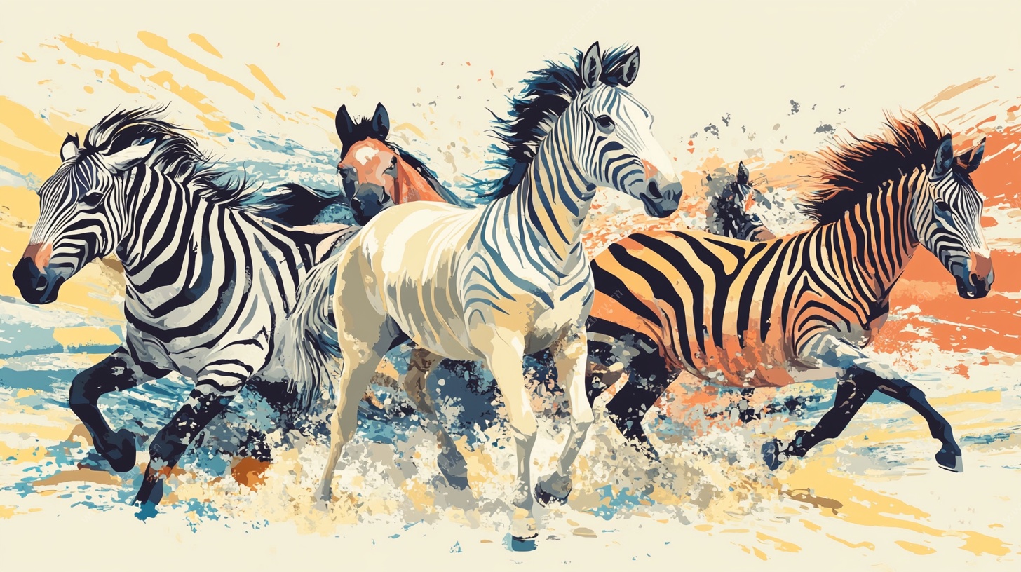 奔跑的斑马群艺术插画