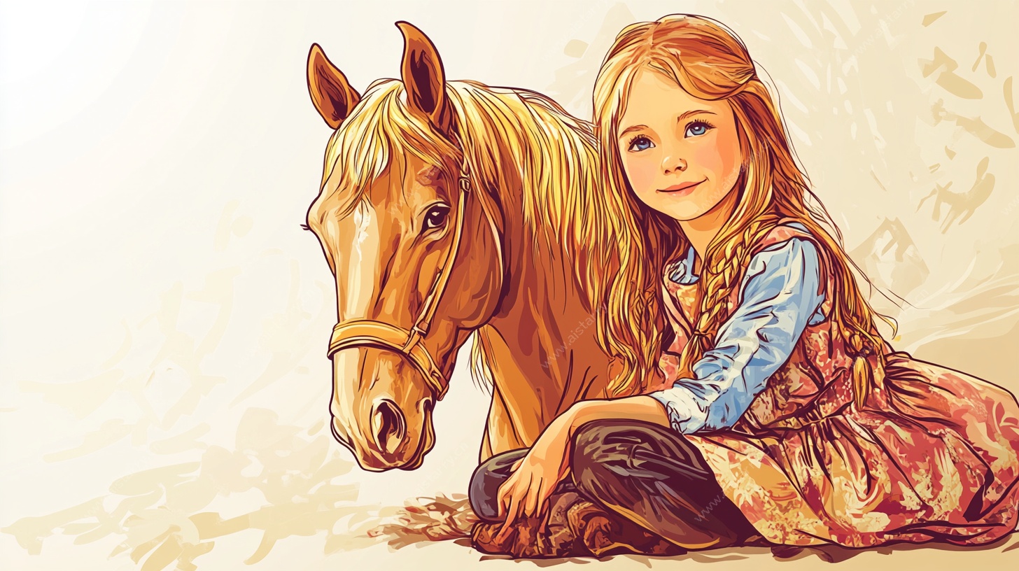 女孩与骏马的温馨画面