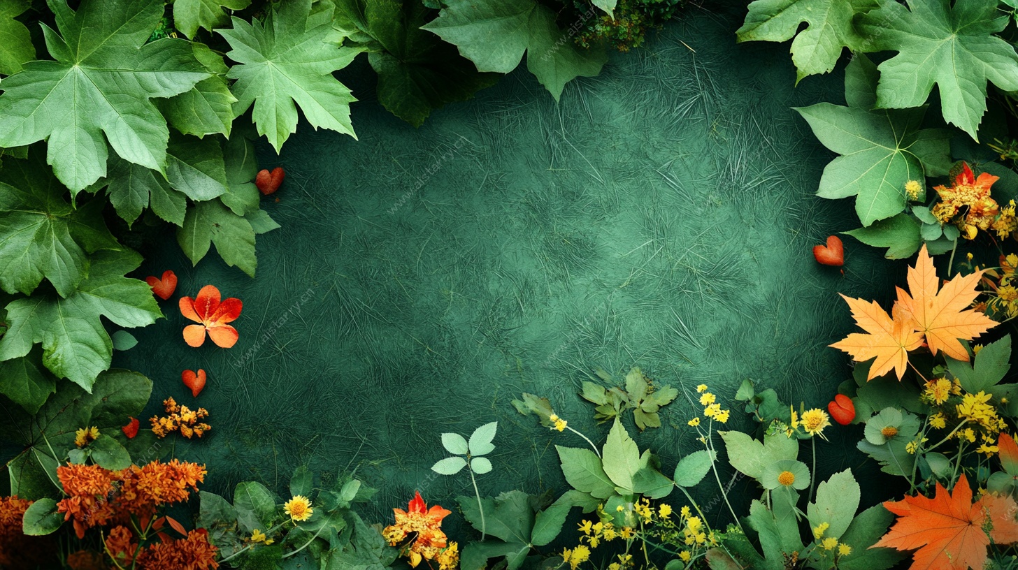 绿叶繁花自然边框背景图