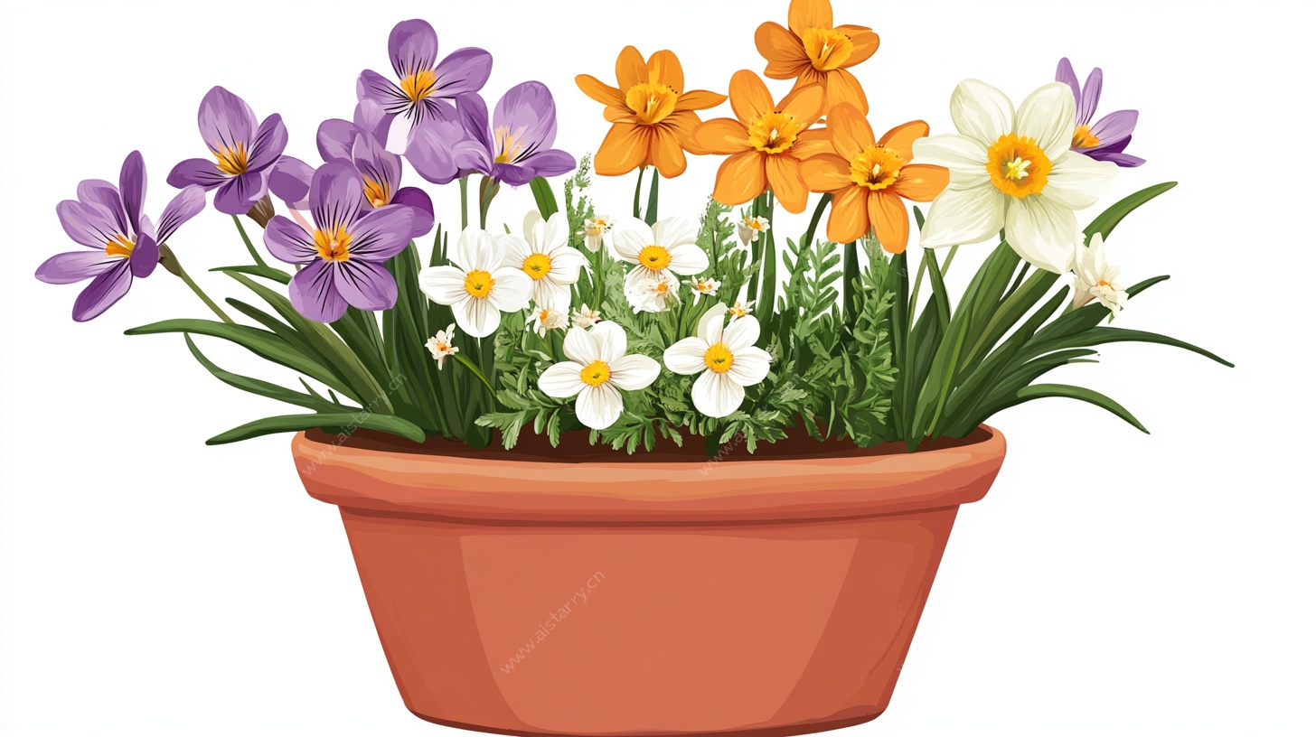 花盆中的多彩花卉