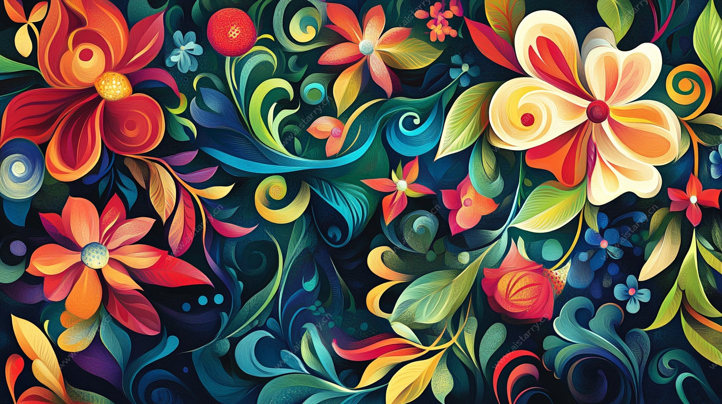 绚丽花卉图案艺术作品