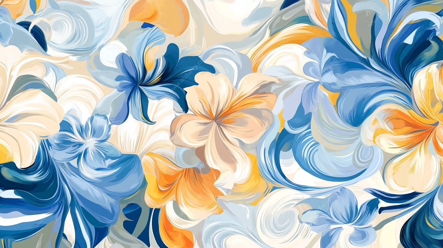 蓝黄花卉抽象图案
