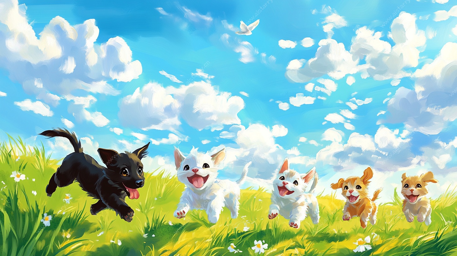 小狗在草地欢快奔跑