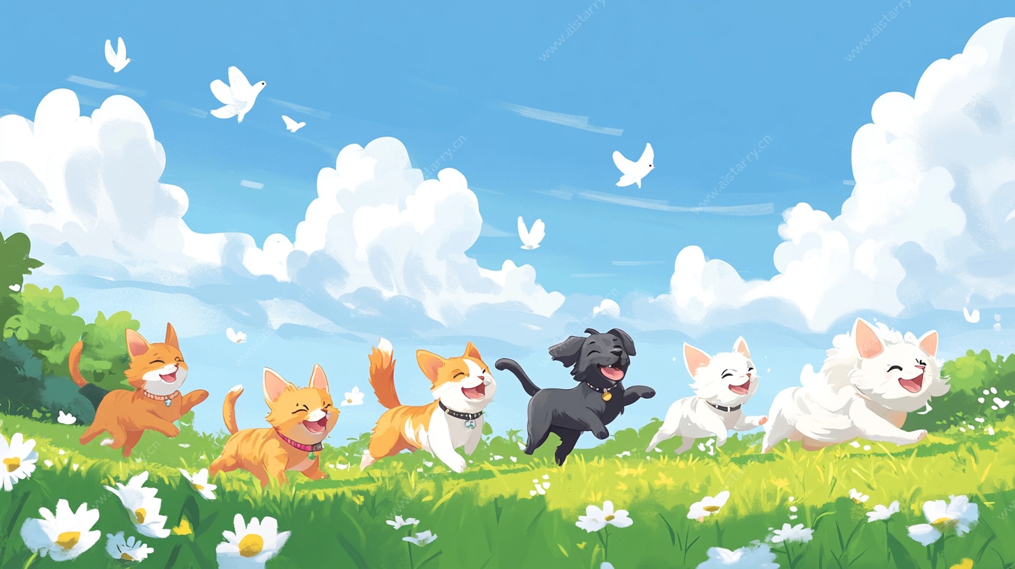 萌犬在草地快乐奔跑